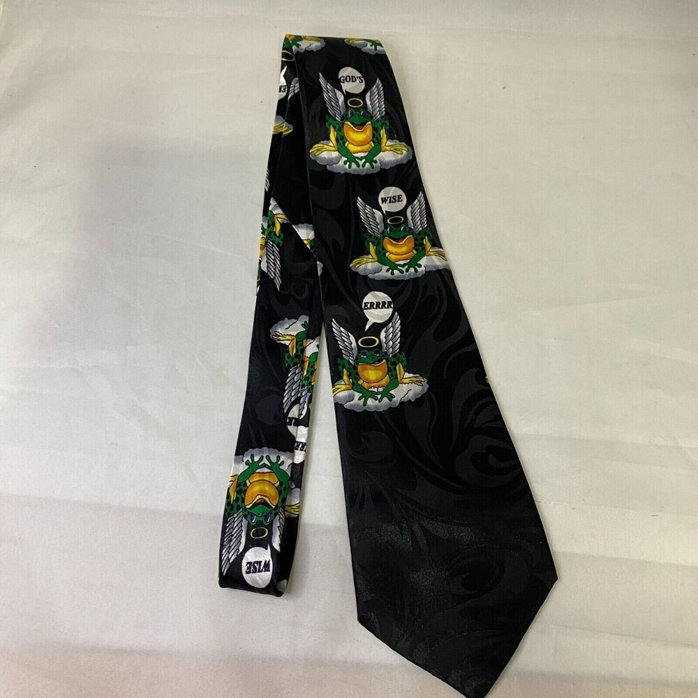 #6640 Fratello Black with Frogs Mens Necktie, Tie